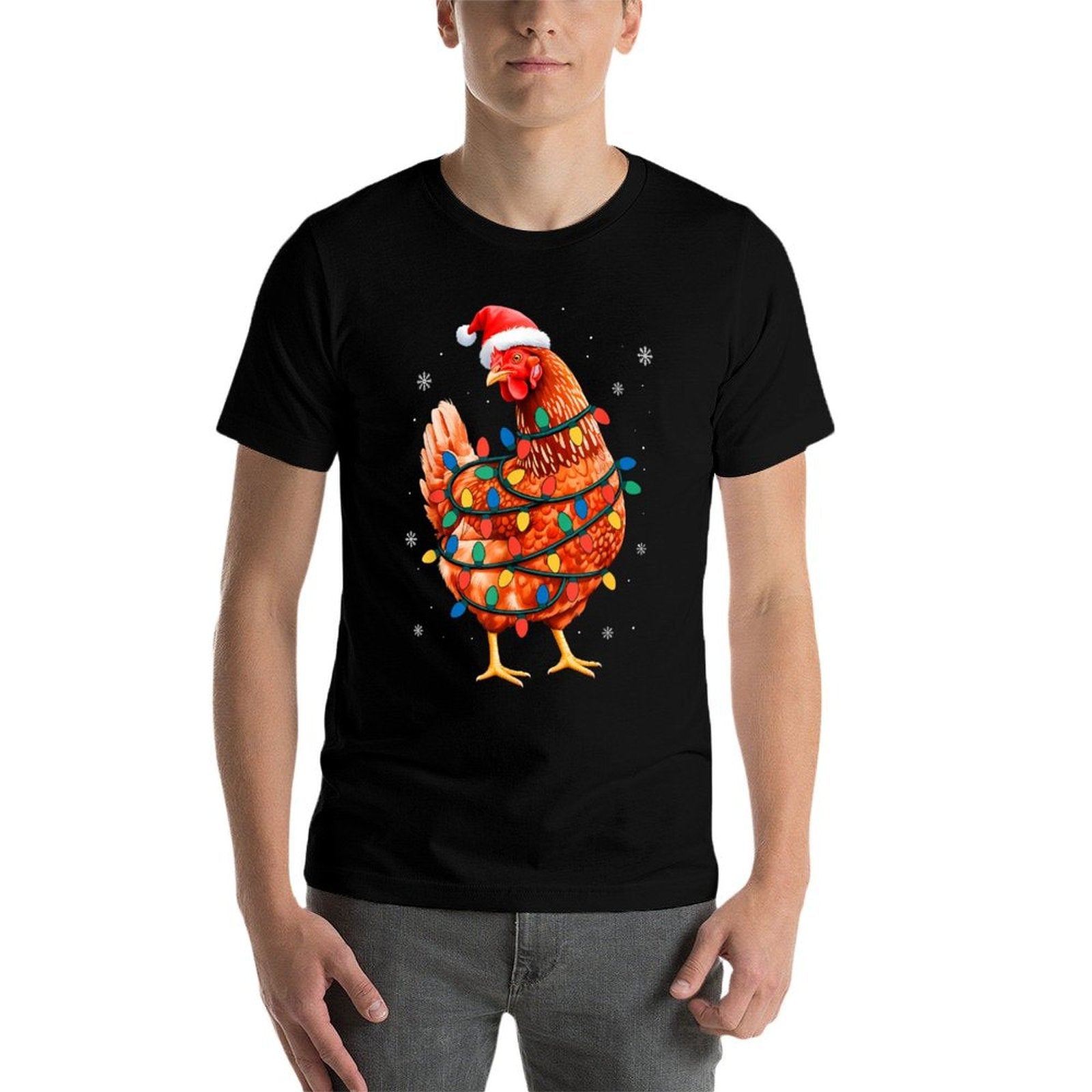 Chicken Christmas Tree Lights Farm Animal Santa Xmas Pajamas  Slim-fit Cut T-Shirt
