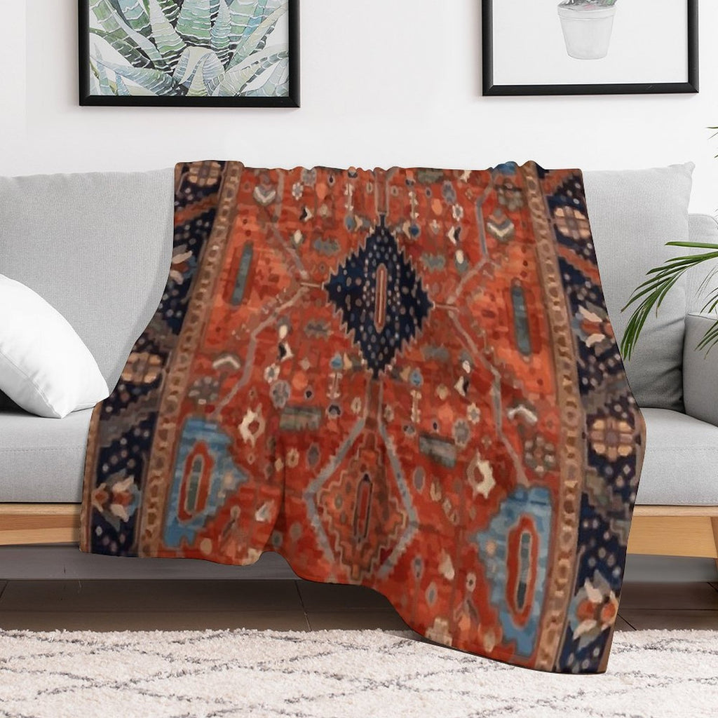 Antique Vintage Persian Rug Pattern in Red And Navy Lightweight Throw Blanket