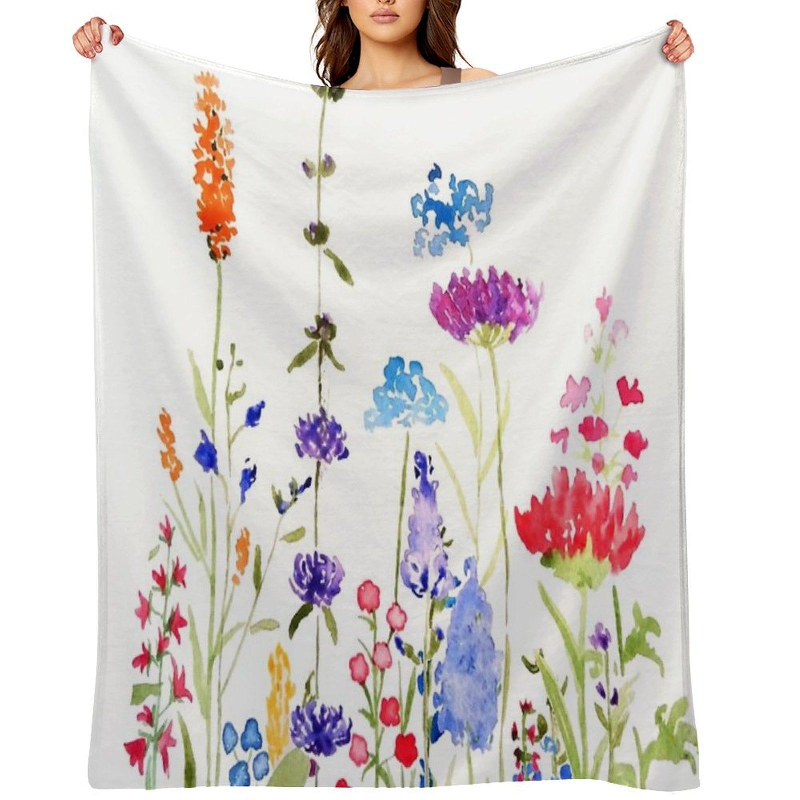 Hand Painted Colorful Wild Flowers Watercolor Painting Anti-pilling Throw Blanket