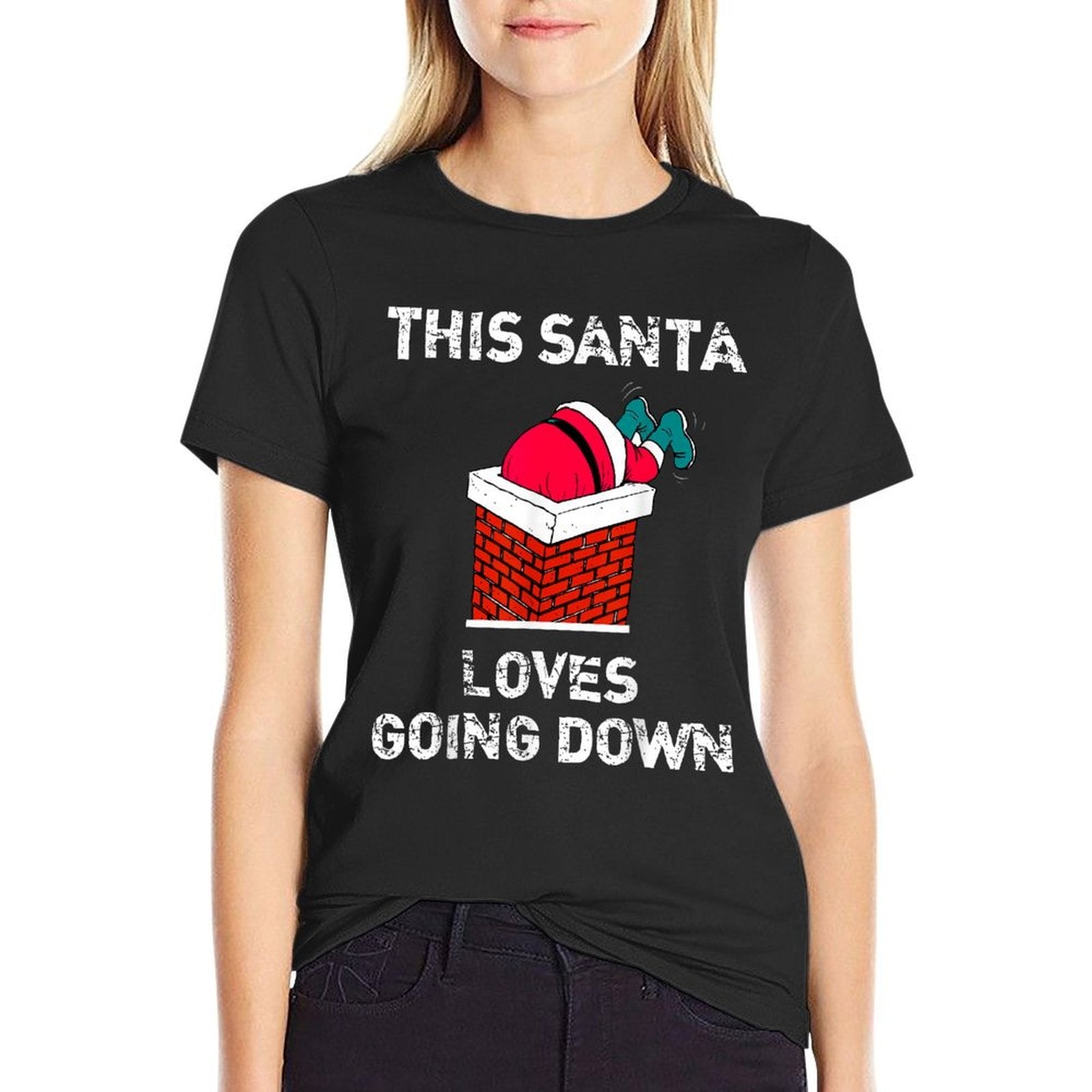 This Santa Loves Going Down Funny Christmas  Heathered Texture T-Shirt