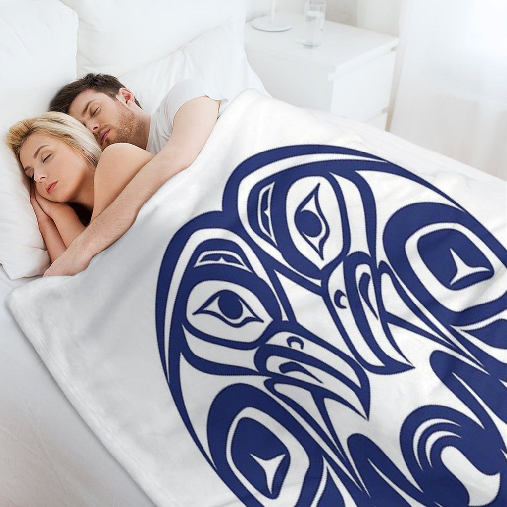 Double Raven Circle Pacific Northwest Formline Salish Haida Eagle Moon Plush Throw Blanket