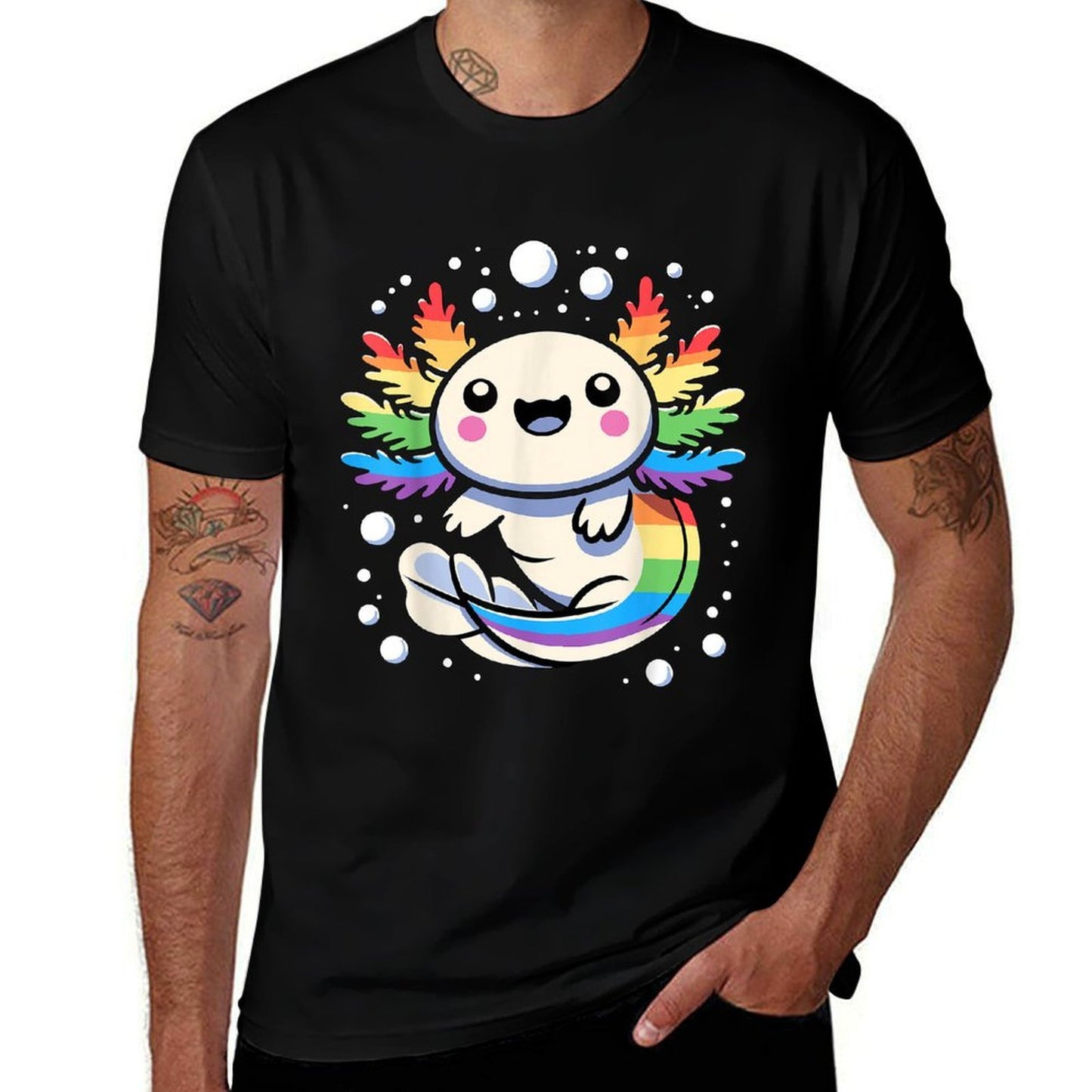 Axolotl LGBT Rainbow Gay Pride Kawaii Axolotls Ally  Trendy Pattern T-Shirt