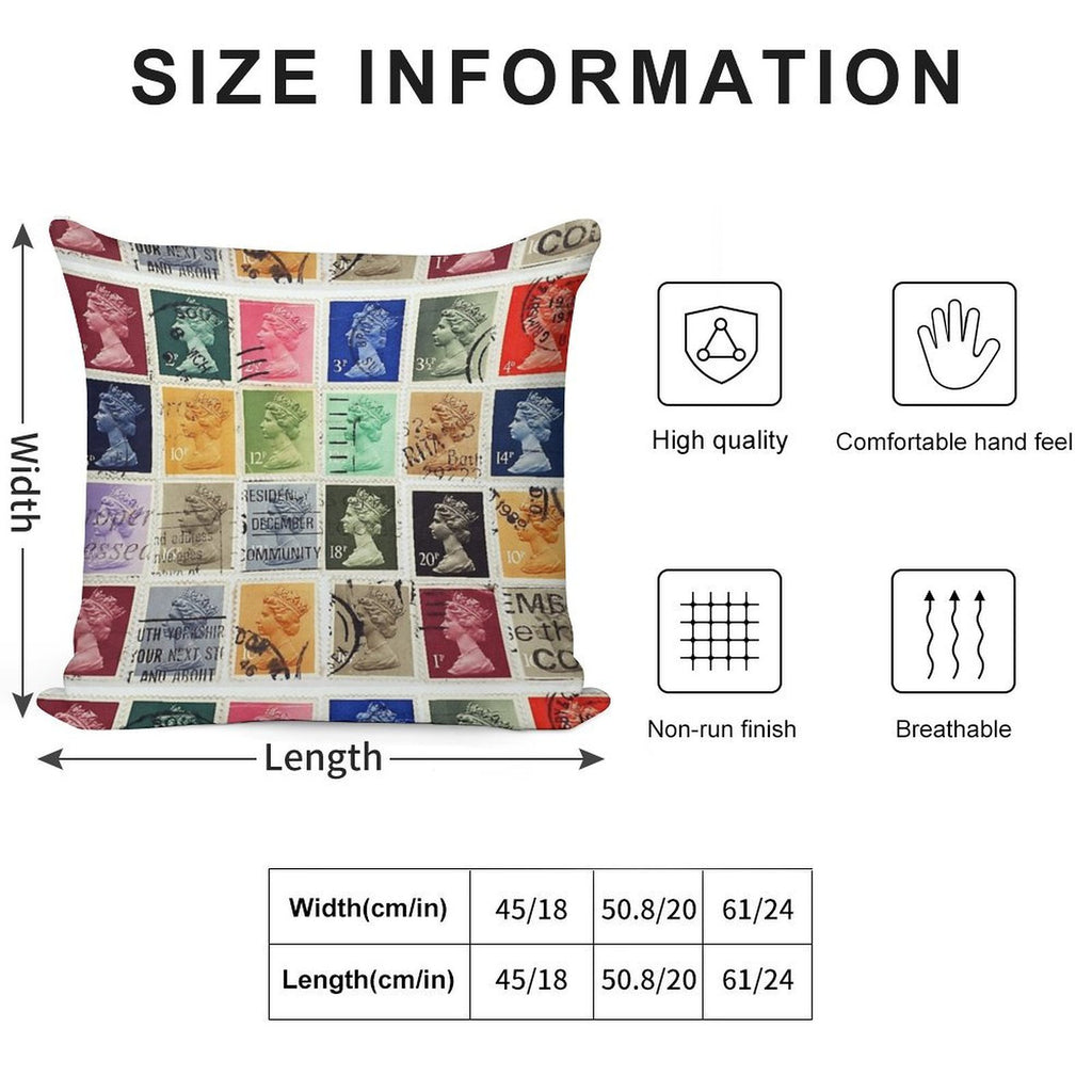 British Postage Stamps with A Queen Elizabeth Profile. Soft Luxury Feel Throw Pillow
