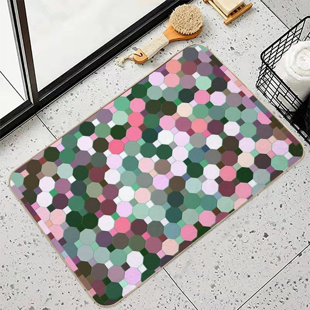 Abstract Green, Pink, Purple And White Octagons  Versatile Bath Mat