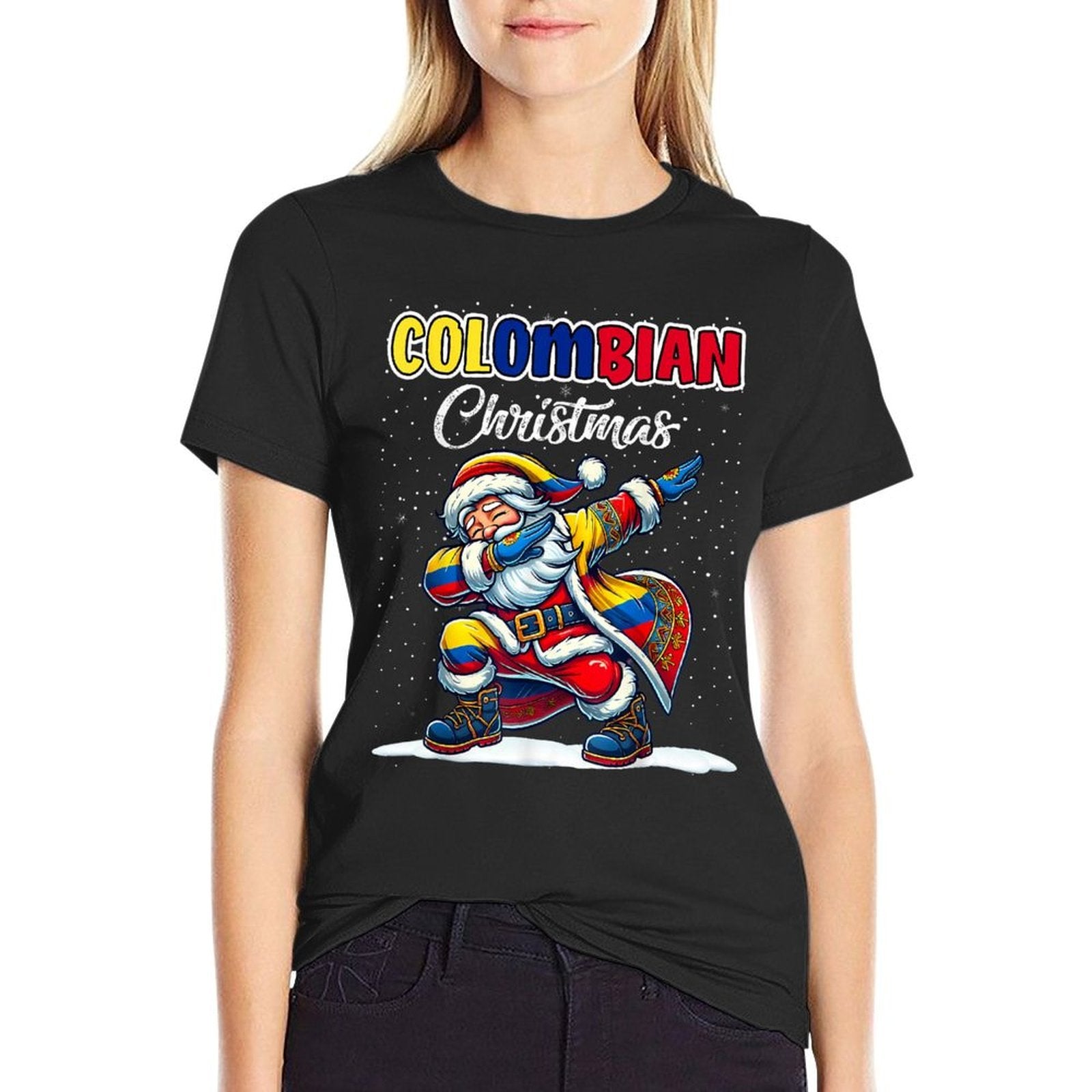 Colombia Dabbing Santa Christmas Colombia for Kids  Tagless Design T-Shirt