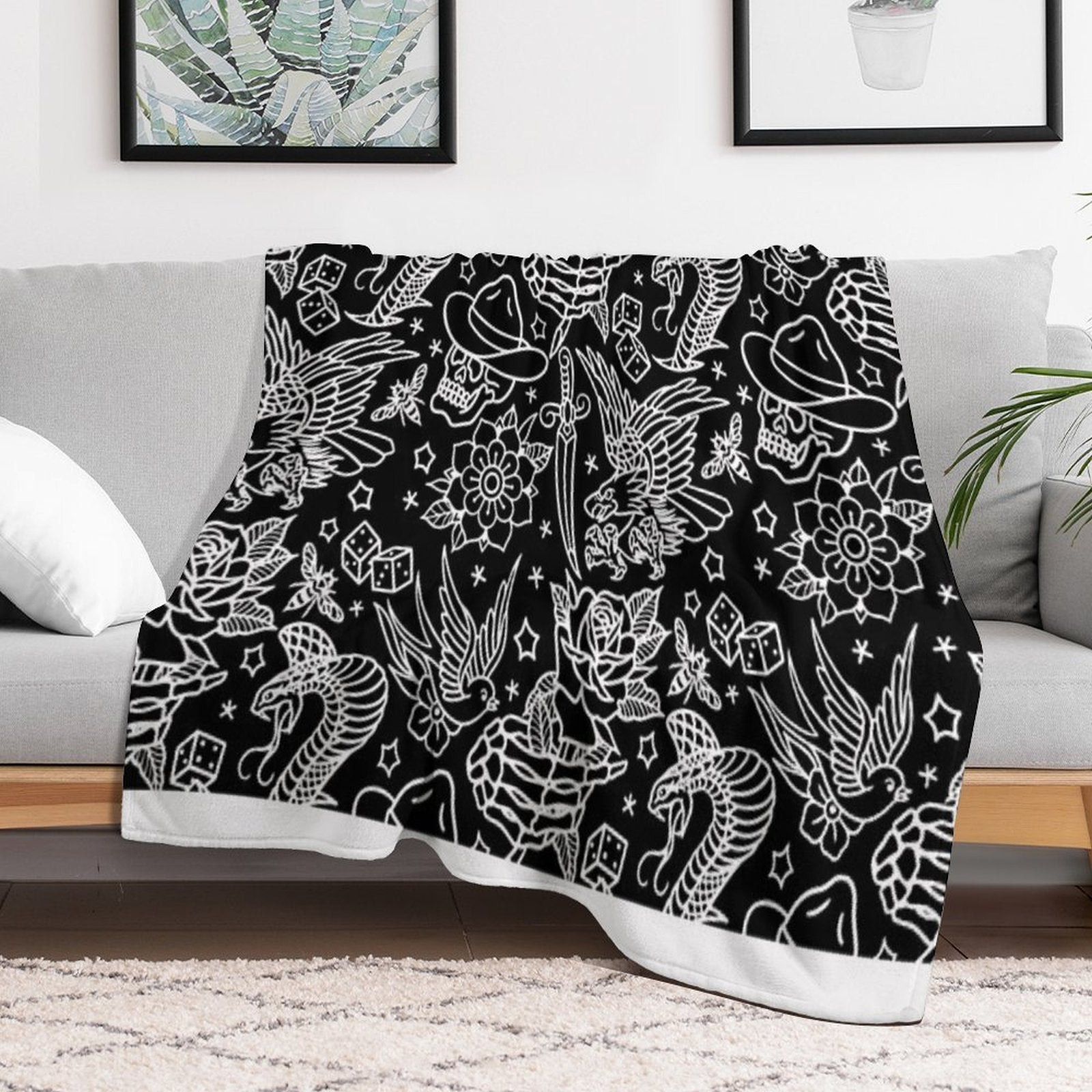 American Traditional Tattoo Flash Print Easy Care Throw Blanket