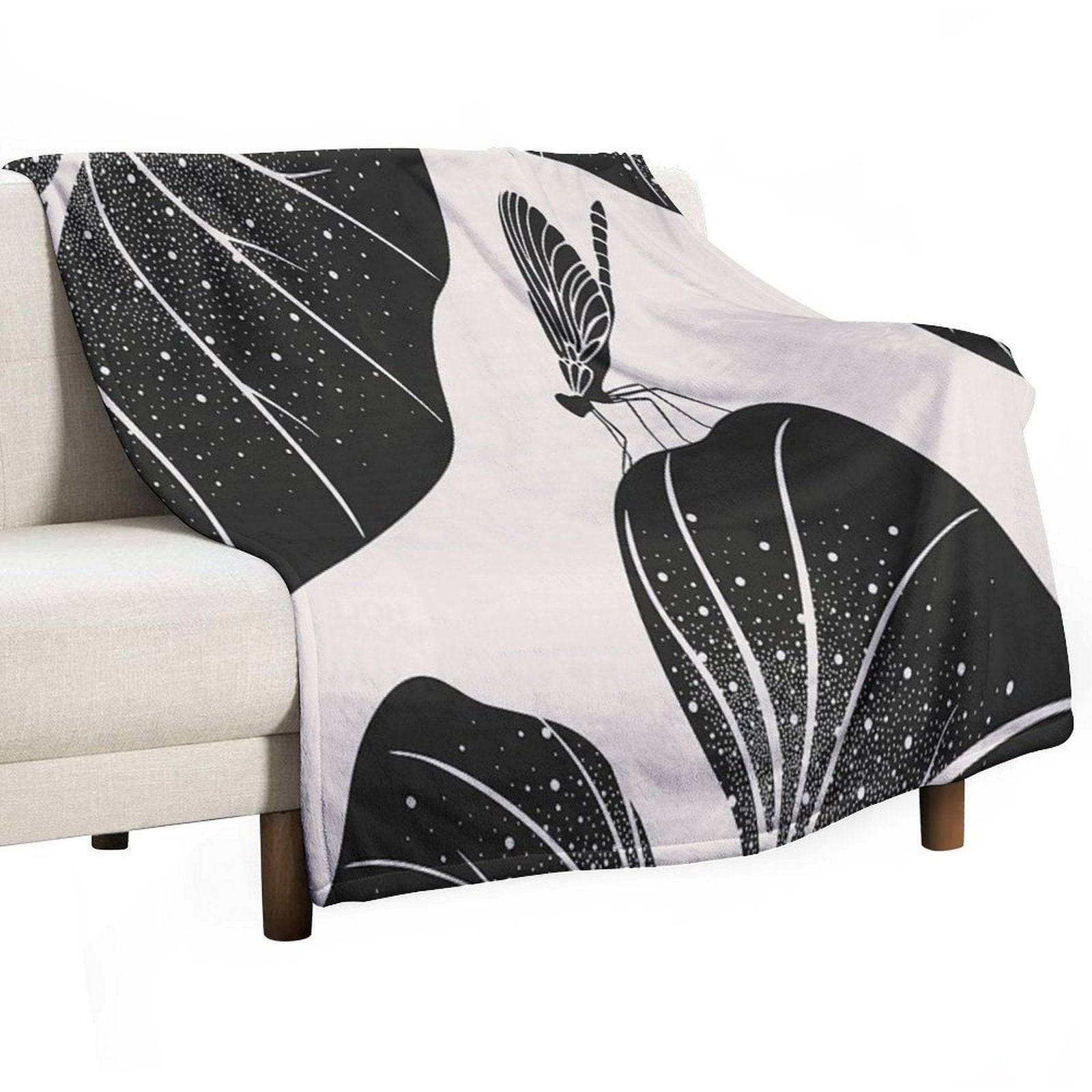Dragonfly on Leaf with Water Drops, Minimalist Illustration Anti-pilling Throw Blanket