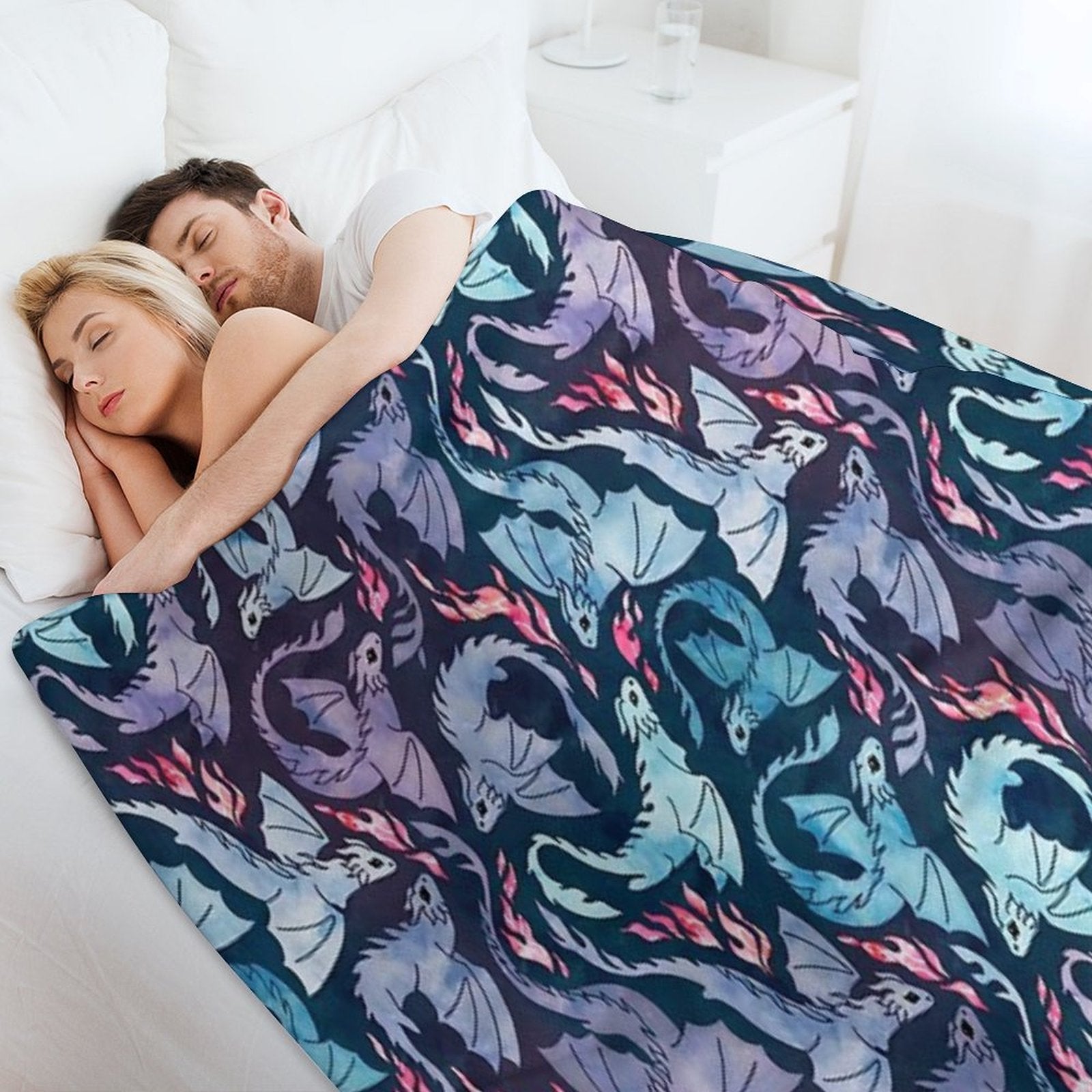 Dragon Fire Dark Turquoise And Purple Easy Care Throw Blanket