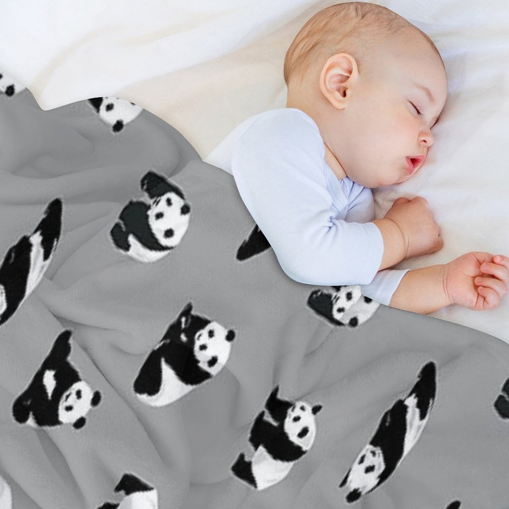 Pandas on Grey Quick-dry Throw Blanket