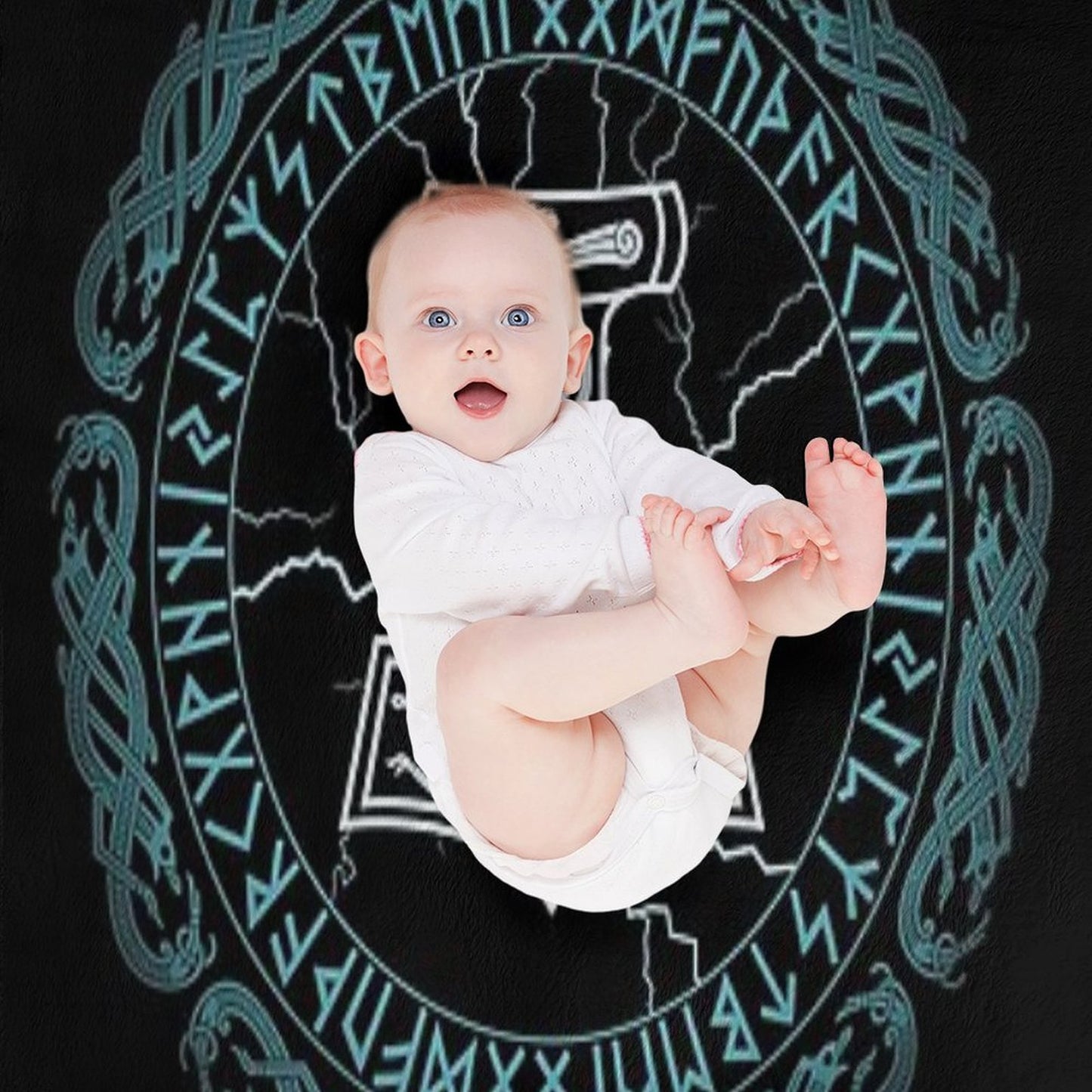 Mjölnir Hammer of Thor Runes Velvety-soft Throw Blanket
