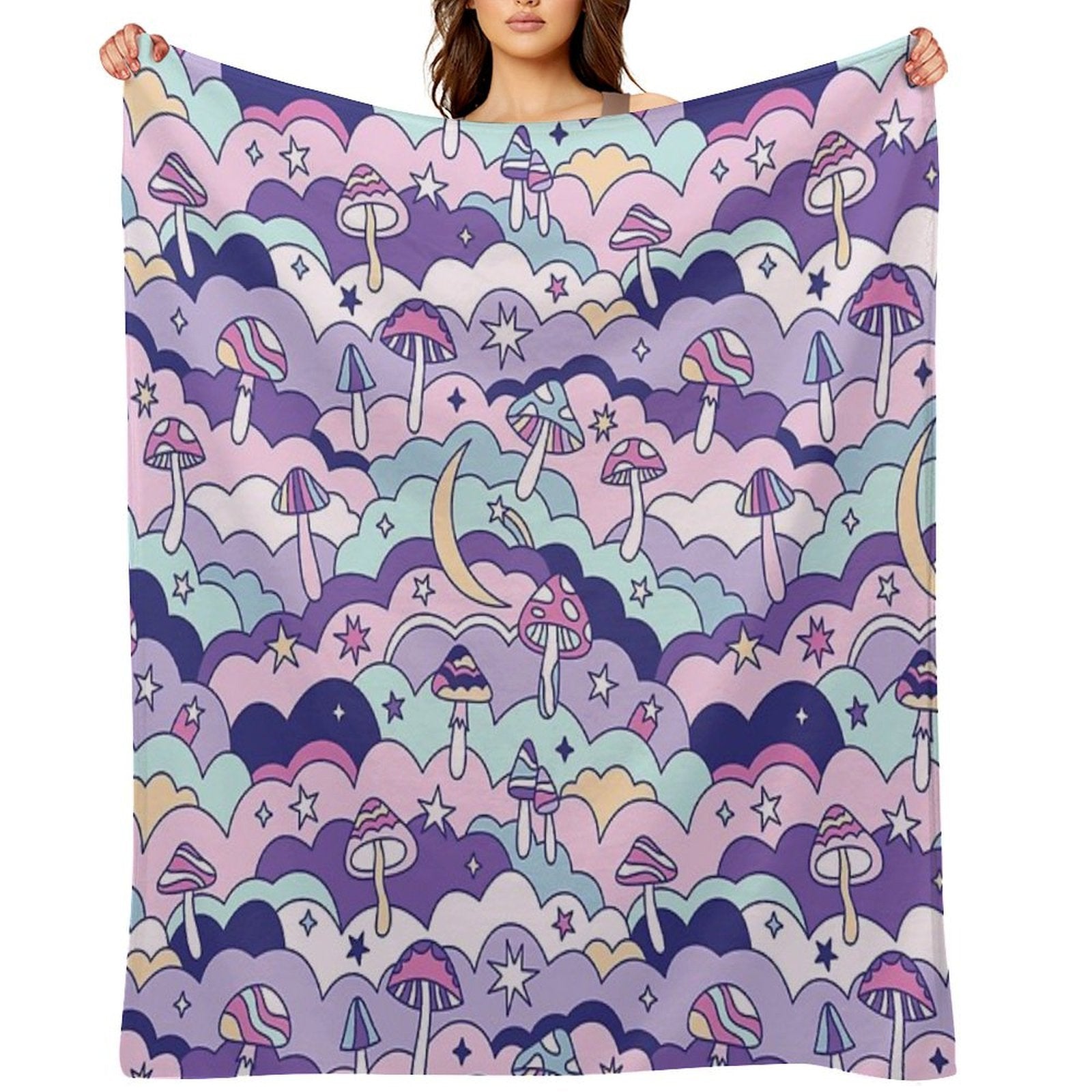 Cosmic Mushrooms Machine-washable Throw Blanket