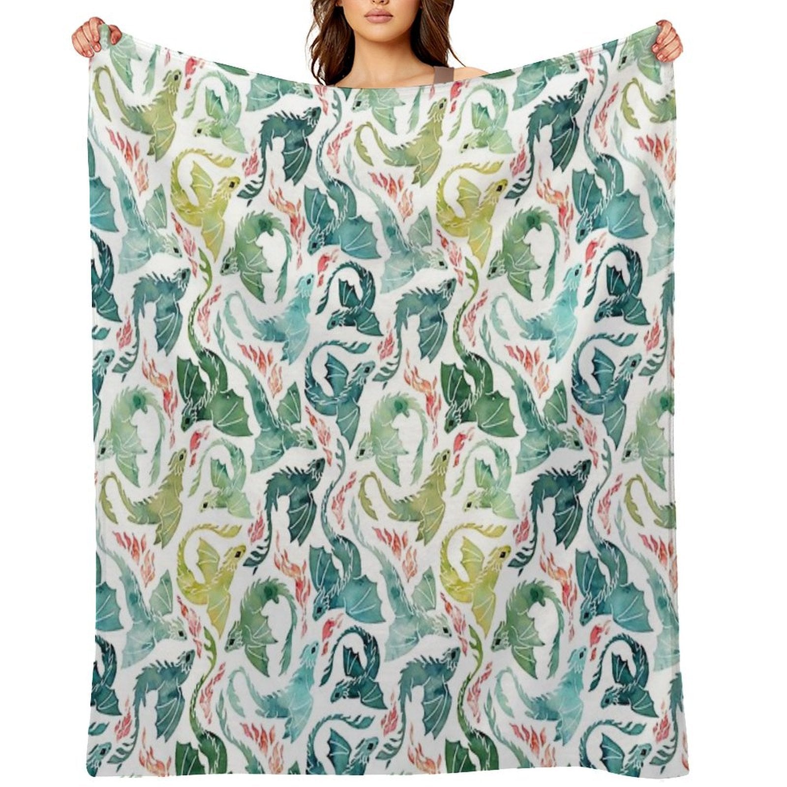 Dragon Fire Turquoise & Green Travel-friendly Throw Blanket