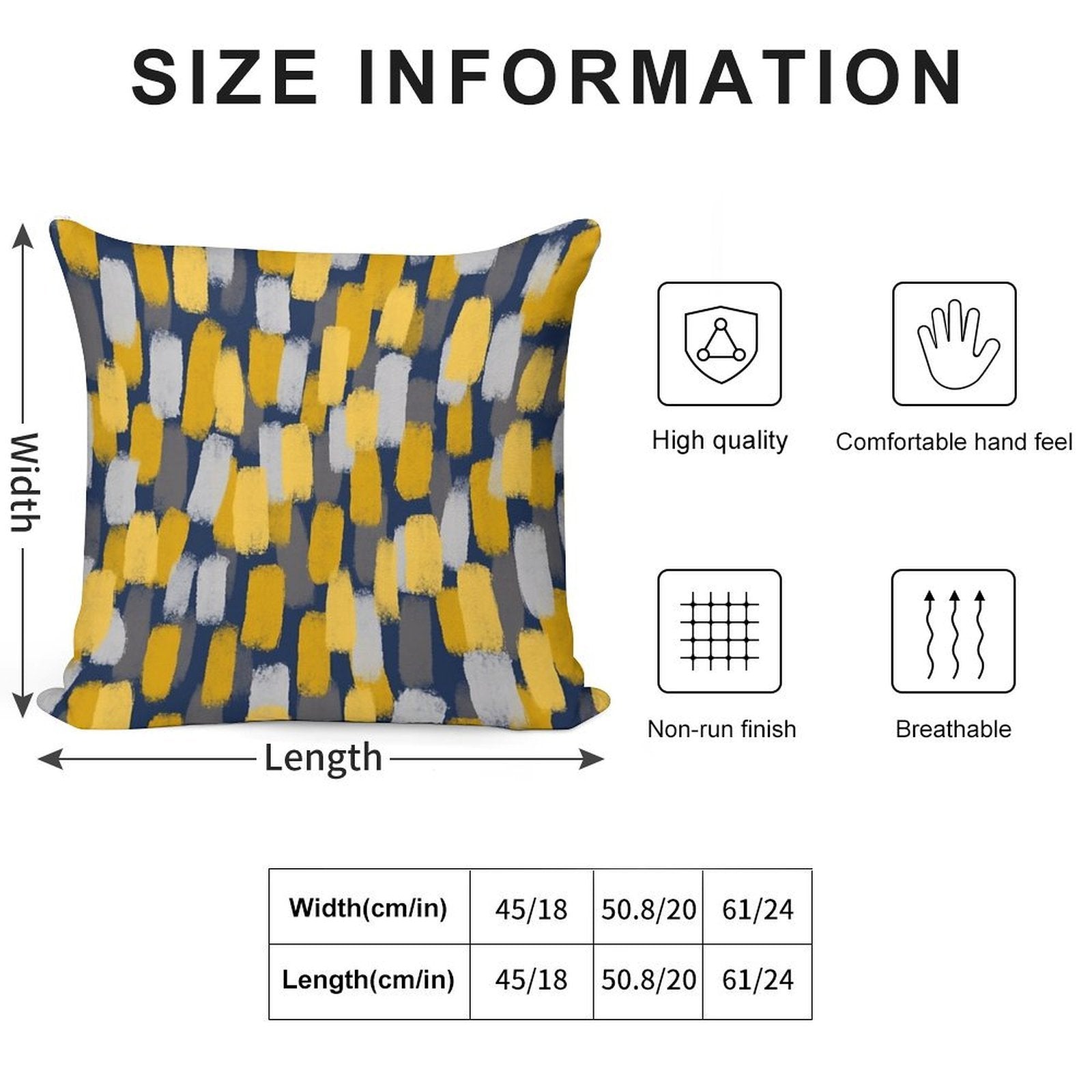 Abstract Grey And Mustard Yellow Paint Brush Effect on Navy Blue Soft Washable Throw Pillow