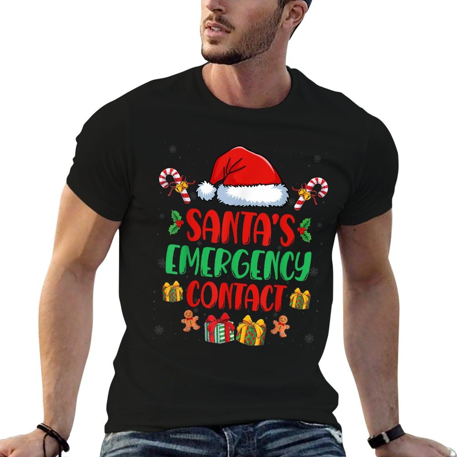 Santas Favorite EMT Xmas Holiday First Responders Christmas  Ribbed Collar T-Shirt