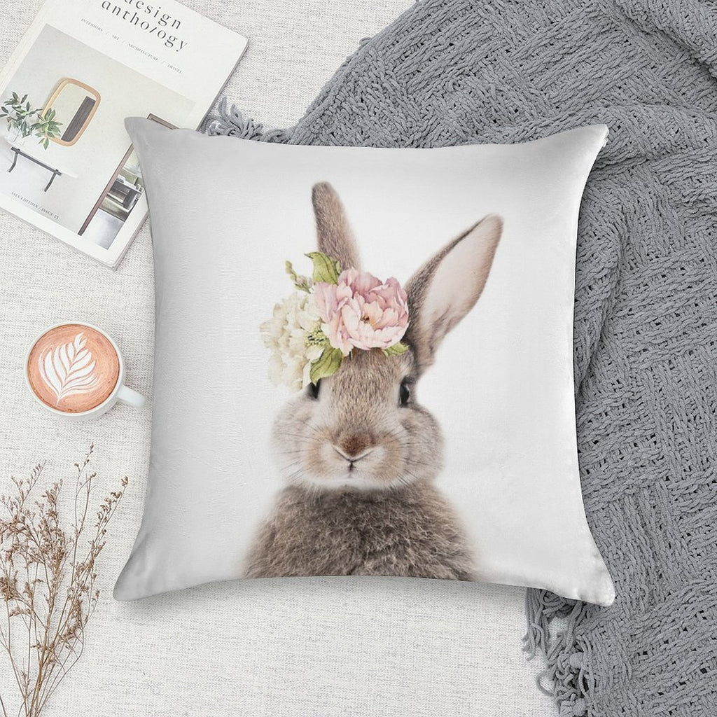 Peek-a-boo Floral Bunny Soft High-Density Material Throw Pillow