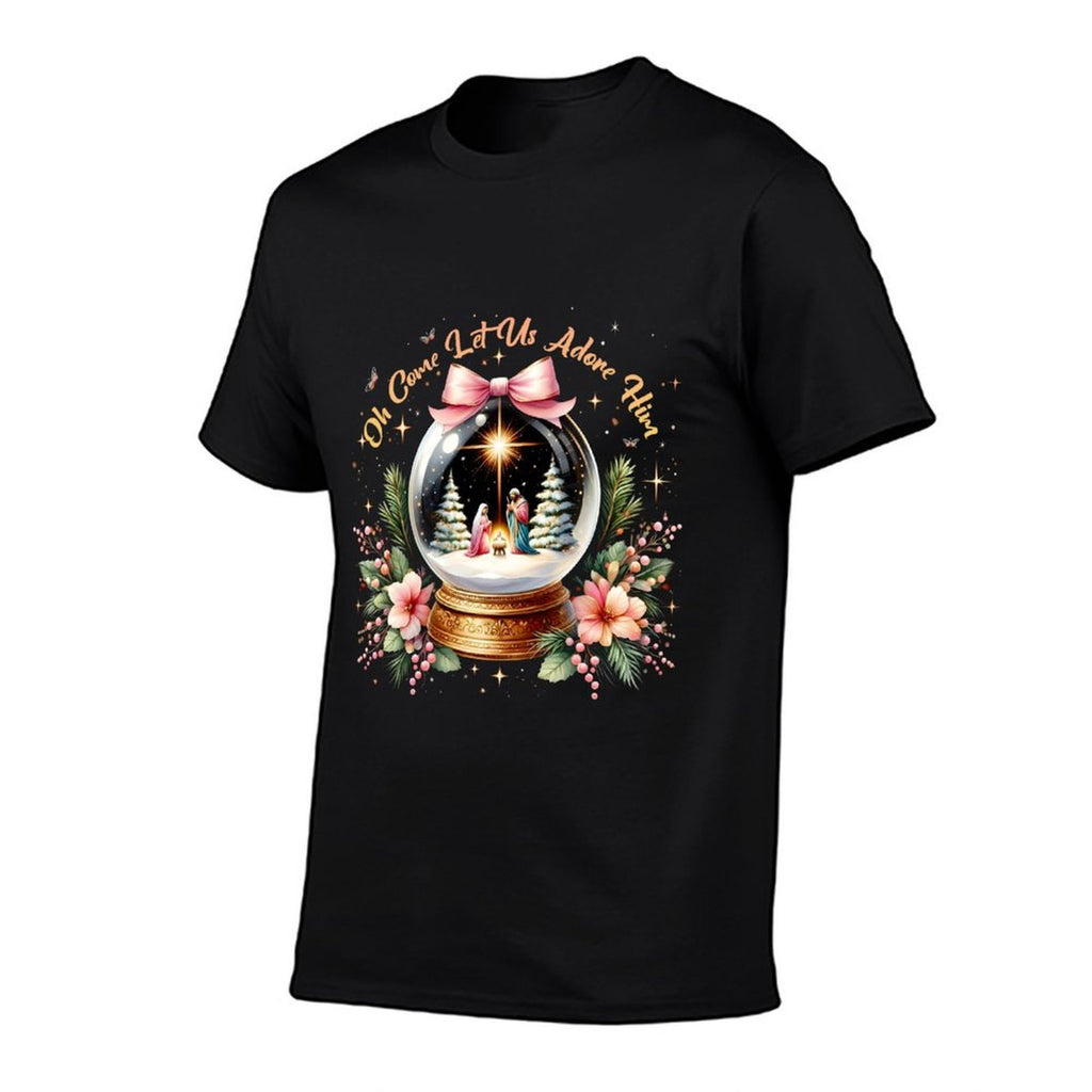 Oh Come Let Us Adore Him Christmas Nativity Scene Snow Globe  Graphic-printed T-Shirt