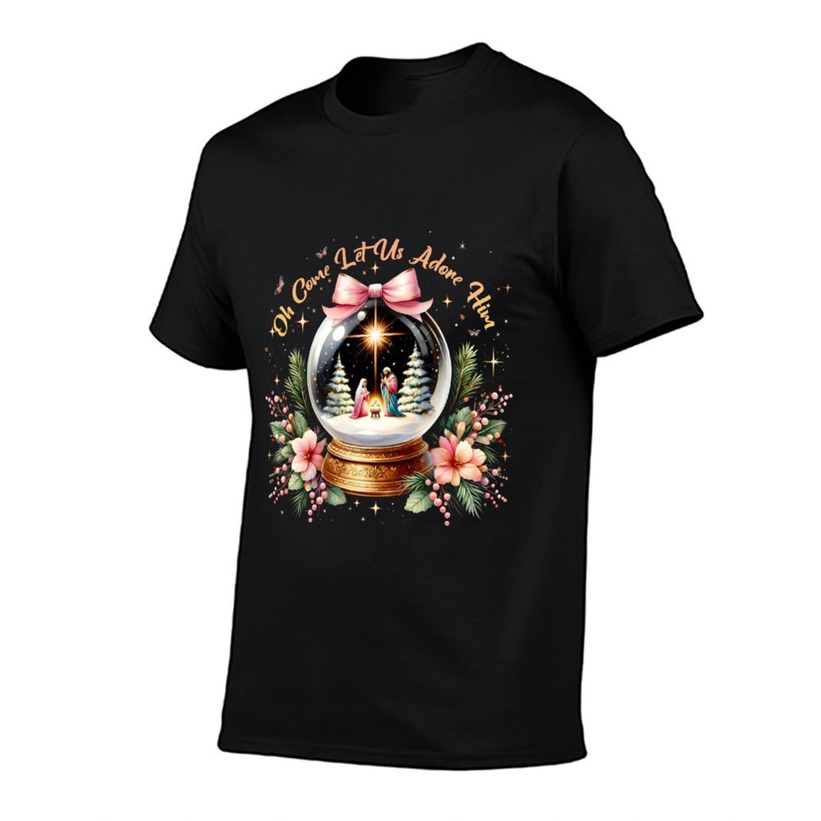 Oh Come Let Us Adore Him Christmas Nativity Scene Snow Globe  Graphic-printed T-Shirt