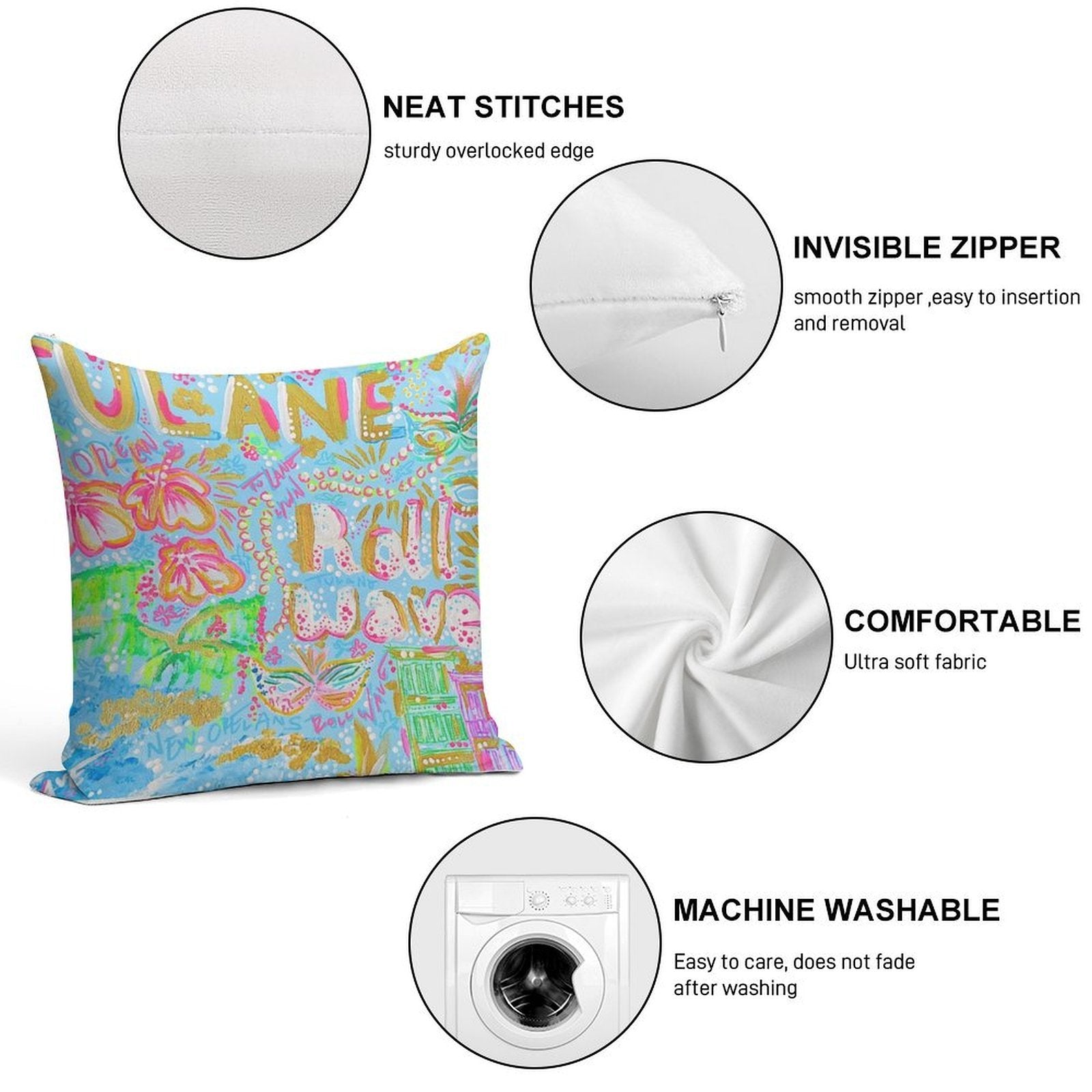 Tulane Collage Soft Fade-Resistant Throw Pillow