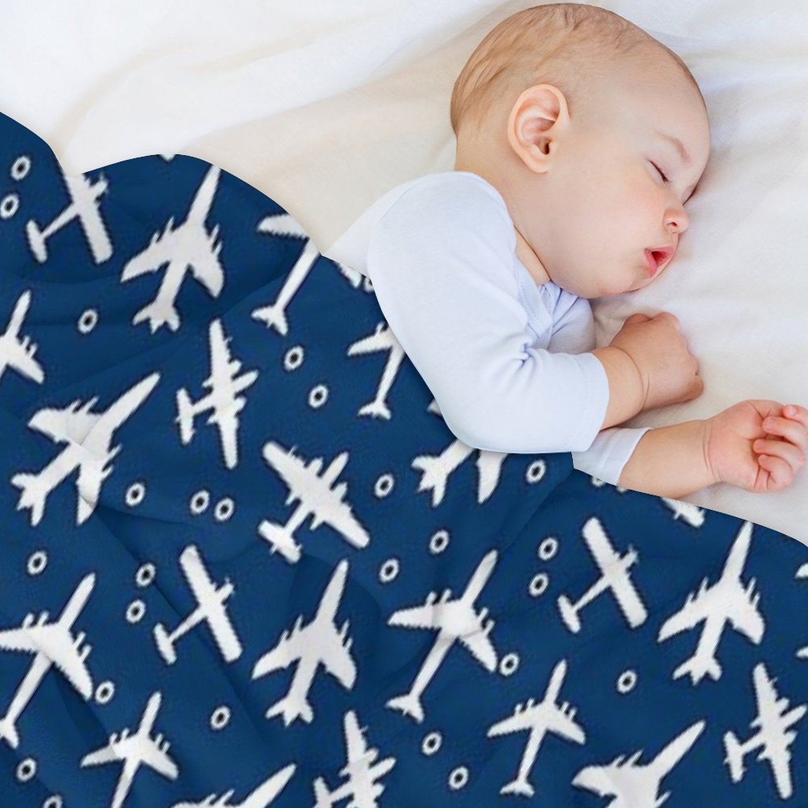 Blue And White Aeroplanes Silhouette Pattern Premium Throw Blanket