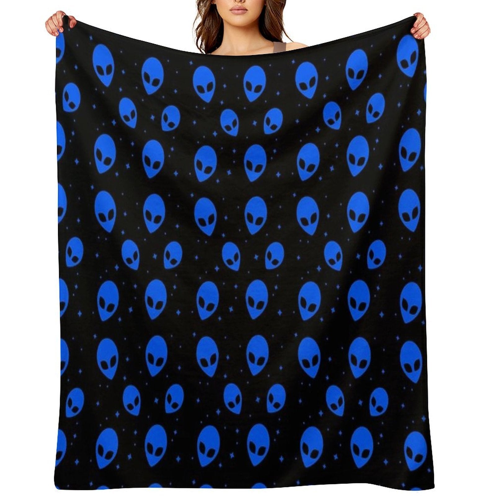 Blue And Black Alien Pattern Durable Throw Blanket