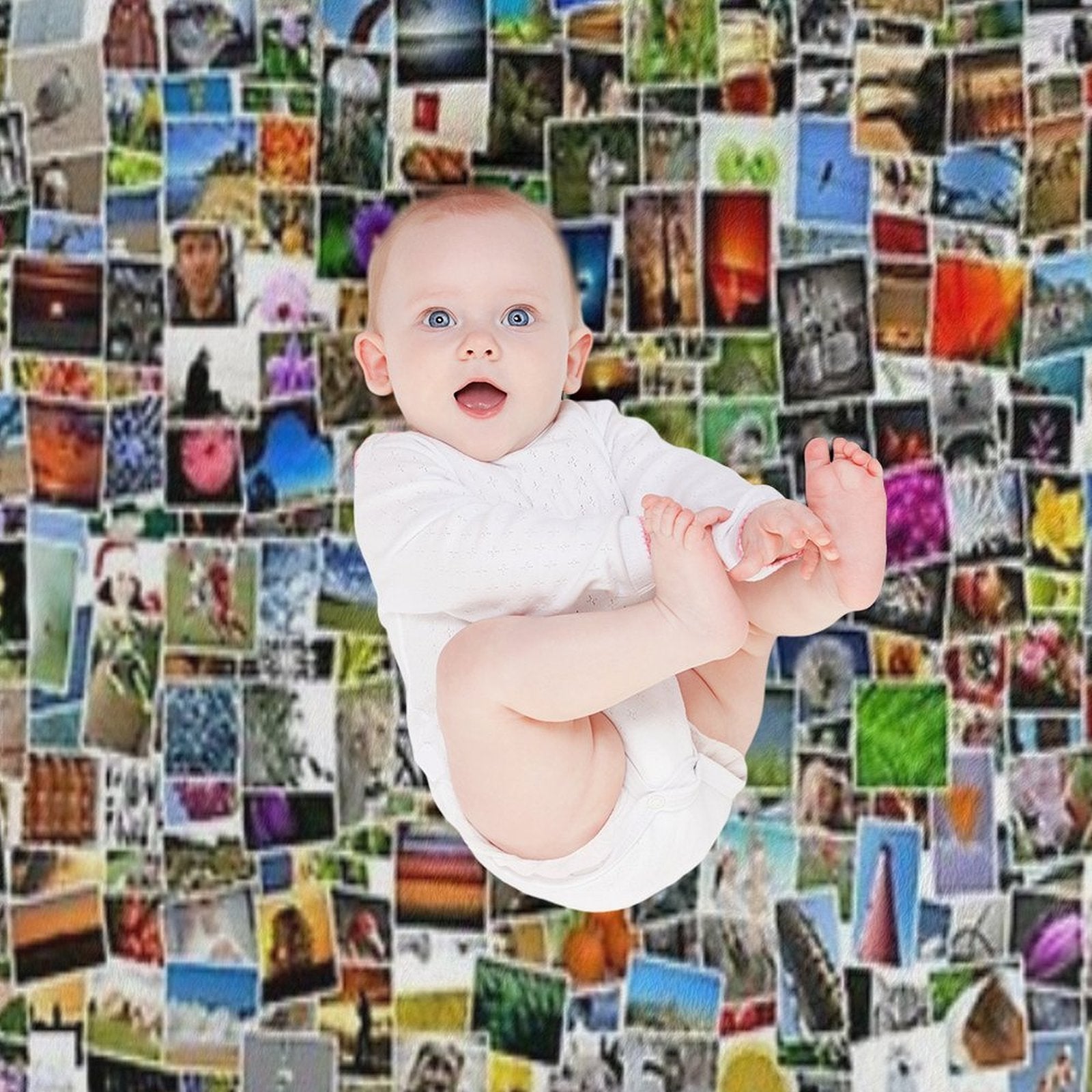Art Abstract Retro Pattern Colorful Patchwork of Photos Gift-ready Throw Blanket