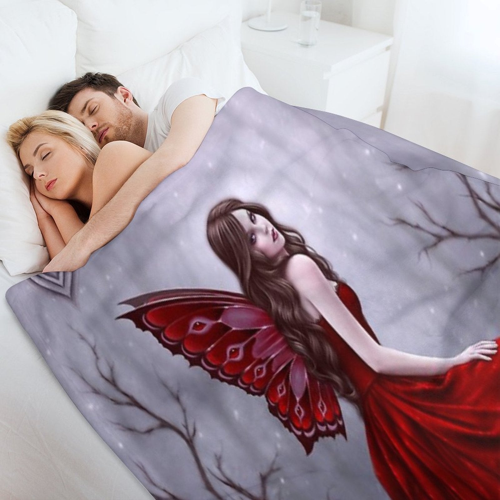 Winter Rose Butterfly Fairy Compact Throw Blanket