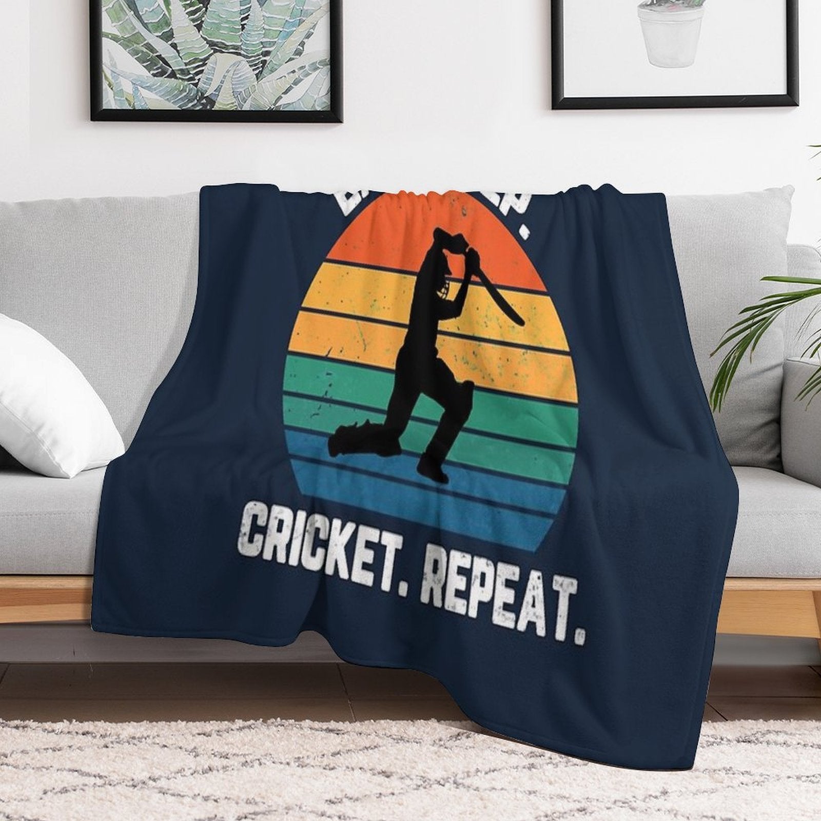 Eat Sleep Cricket Repeat Sunset White Text Premium Throw Blanket