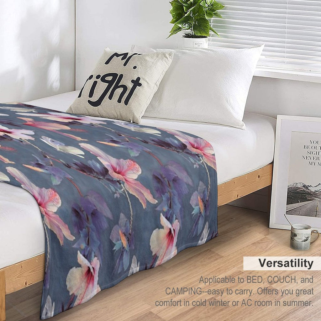 Butterflies And Hibiscus Flowers - A Painted Pattern Plush Throw Blanket