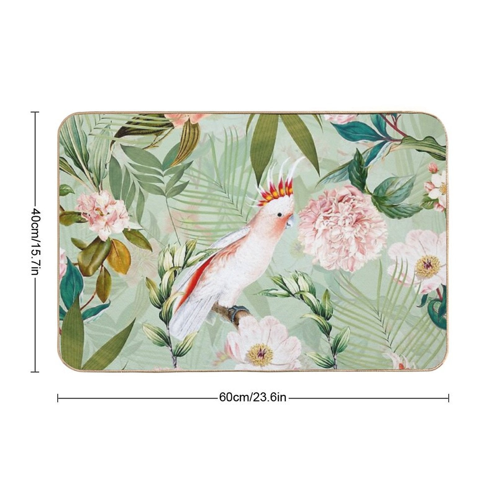 Tropical Cockatoo And Jungle Botanical Garden Pattern - Mint  Fade-Resistant Bath Mat