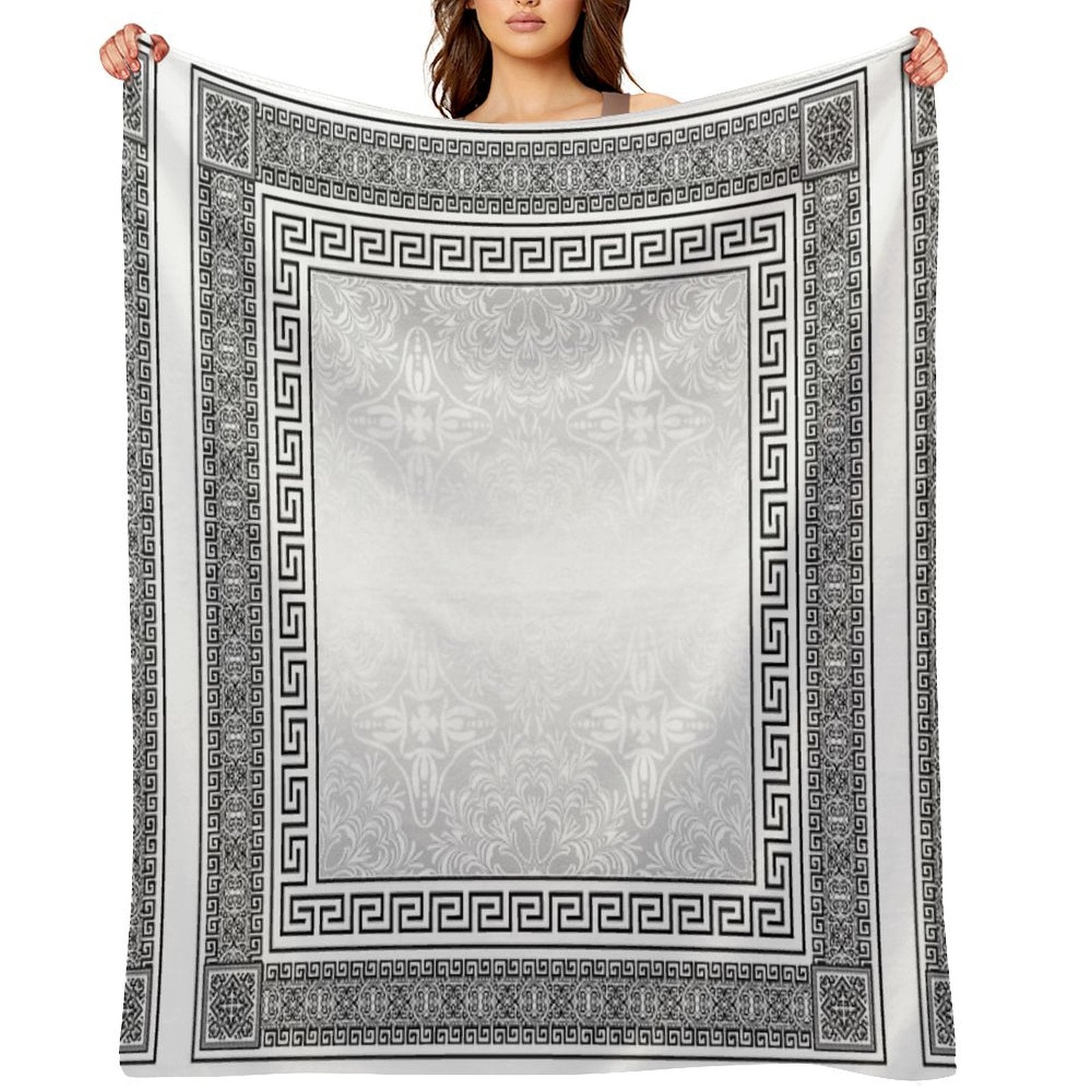 Greek Keys Black Grey White with Pattern Compact Throw Blanket