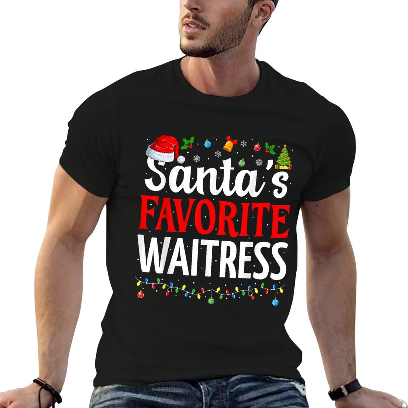 Santa’s Favorite Waitress Funny Server Christmas Waitress  Soft T-Shirt