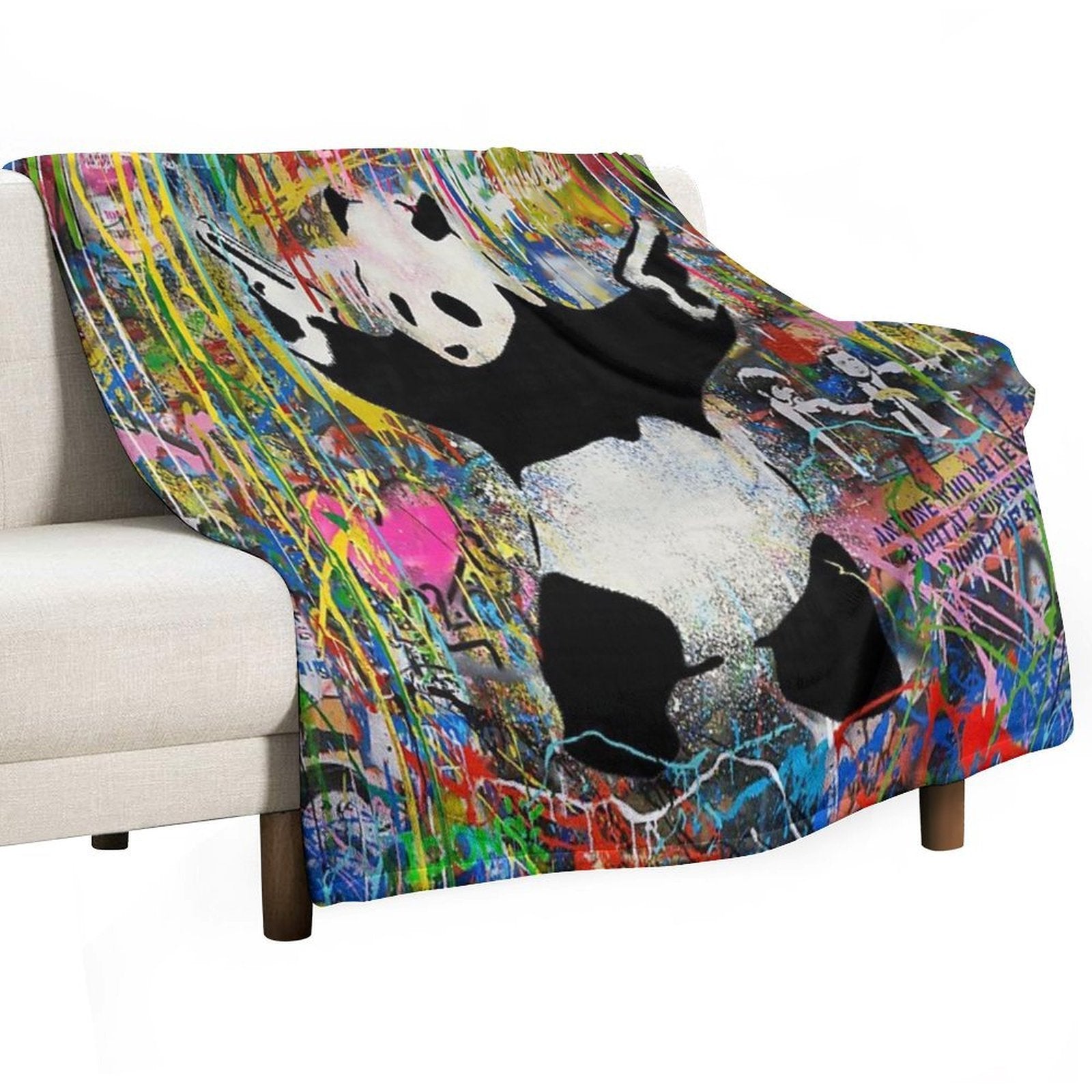 Panda With Guns Stick Em Up - Pop Street Art Banksy Lightweight Throw Blanket