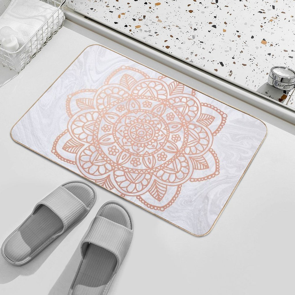 Rose Gold Mandala on White Marble  Easy To Clean Bath Mat