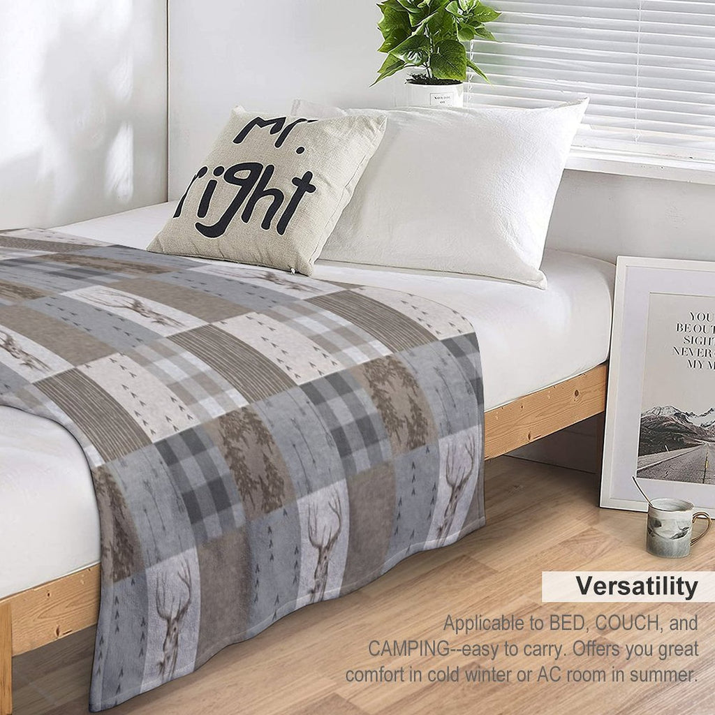 Deer Patchwork - Rustic Neutrals Easy Care Throw Blanket
