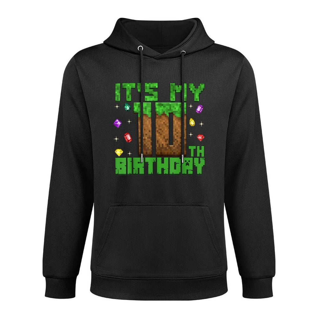 Birthday Boy It's My 10th Birthday Gamer Pixel Number Medium-Weight Fabric Hoodie