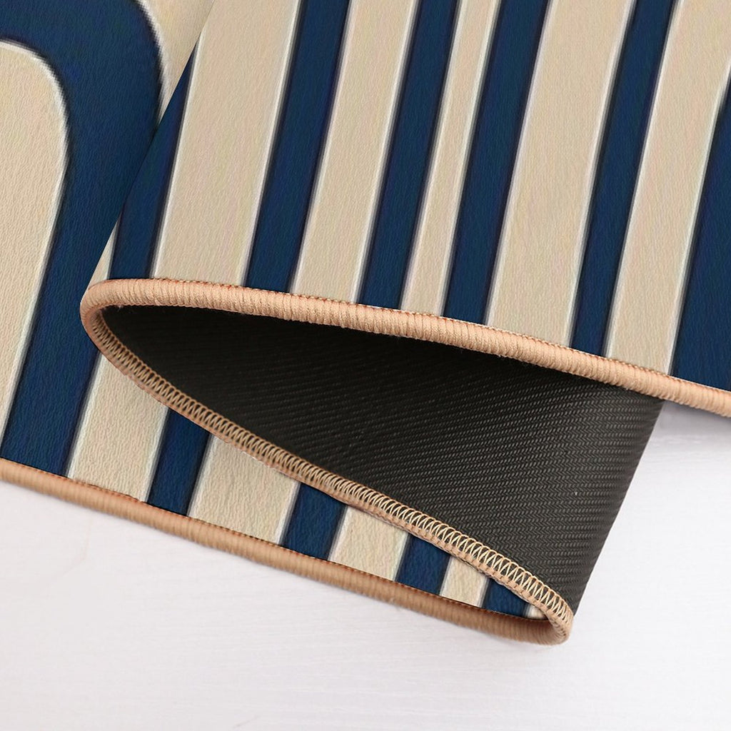 Midcentury Modern Confaab Abstract Pattern in Mid Mod Navy Blue And Beige  Easy Maintenance Bath Mat