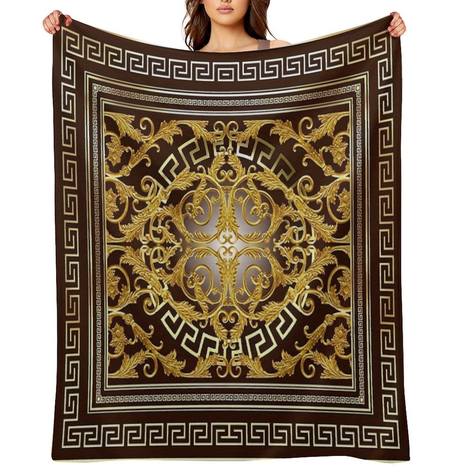 Baroque Greek Keys Gold Maroon Anti-pilling Throw Blanket