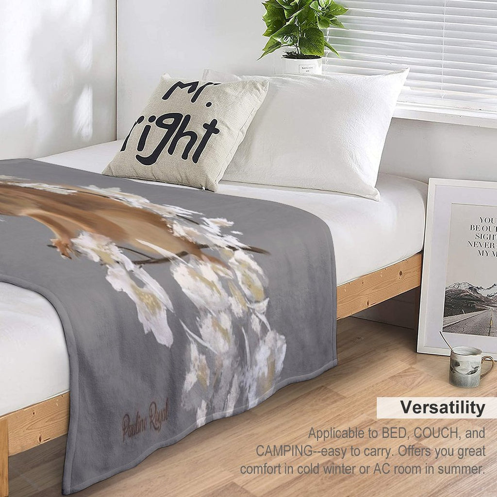 Nature Illustration of Red Squirrel And White Flowers in Springtime! Quick-dry Throw Blanket