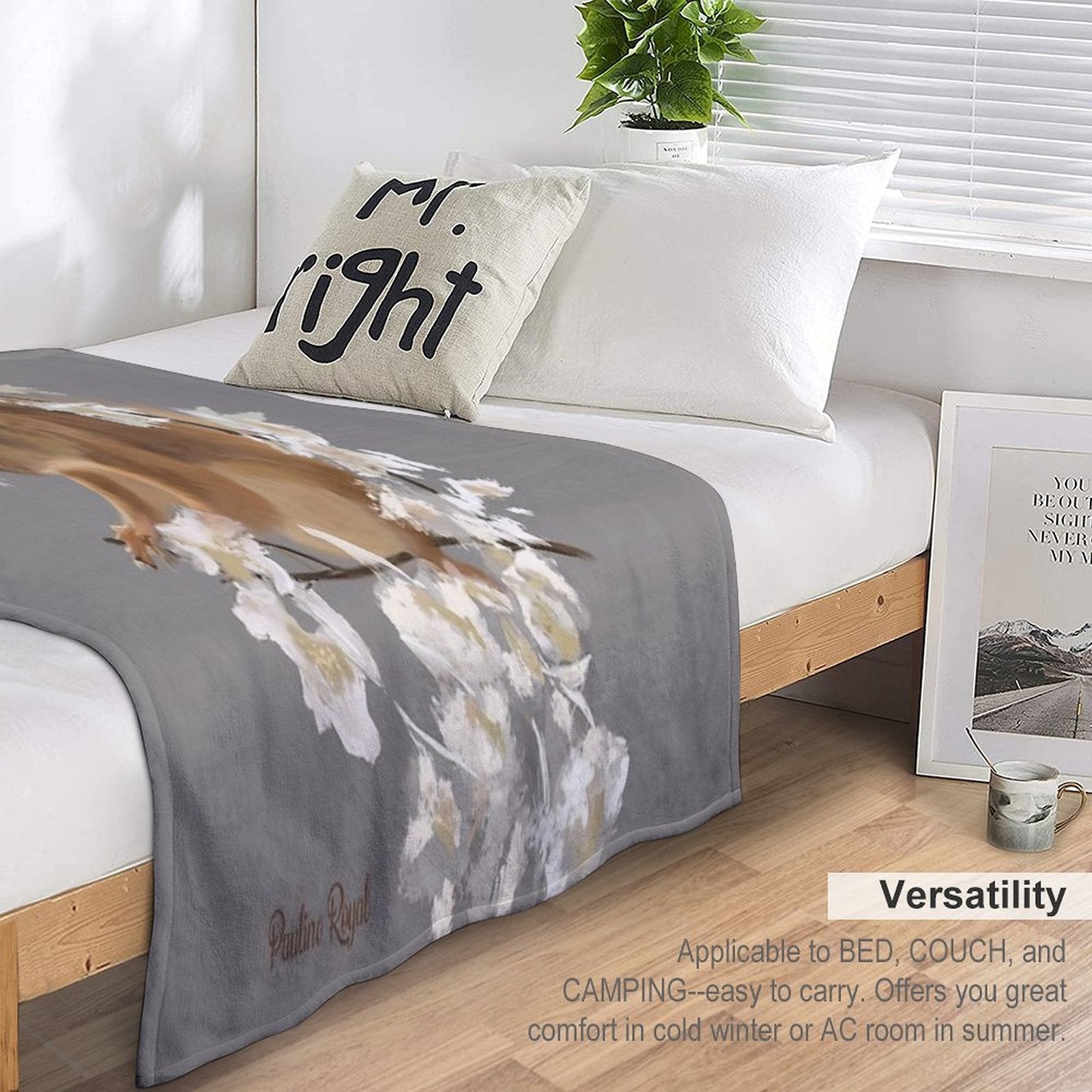 Nature Illustration of Red Squirrel And White Flowers in Springtime! Quick-dry Throw Blanket