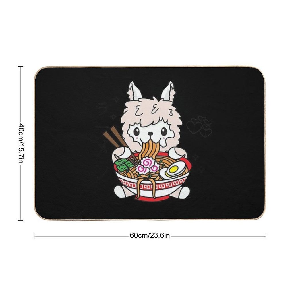 Llama Eating Ramen Cute Kawaii Noodles  Dirt-Trapping Bath Mat