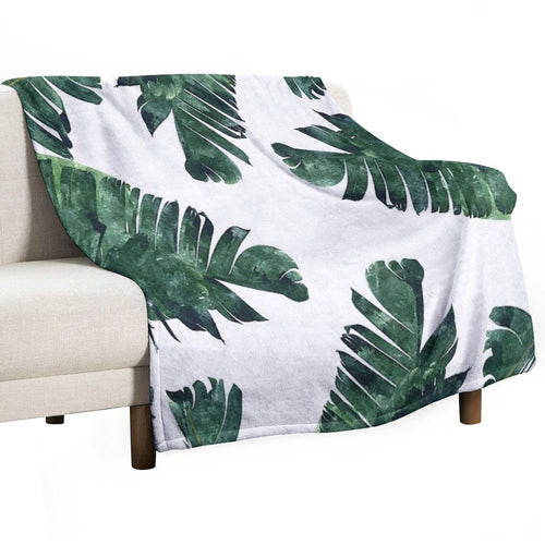 Banana Leaves Watercolor Painting, Tropical Botanical Jungle Nature Minimal Vibrant Modern Bohemian Illustration Shrink-resistant Throw Blanket