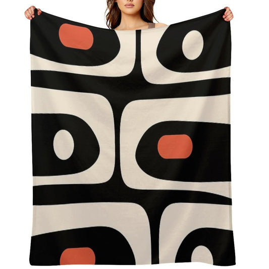 Mid Century Modern Piquet Abstract Pattern Black, Orange, And Almond Cream Travel-friendly Throw Blanket