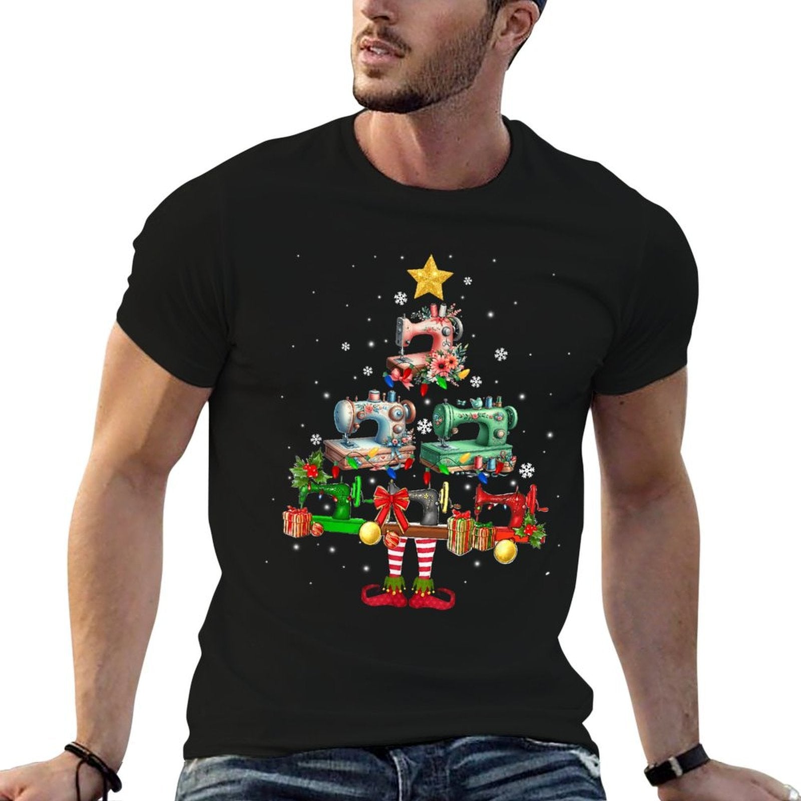 Sewing Machine Quilting Christmas  Moisture-wicking T-Shirt