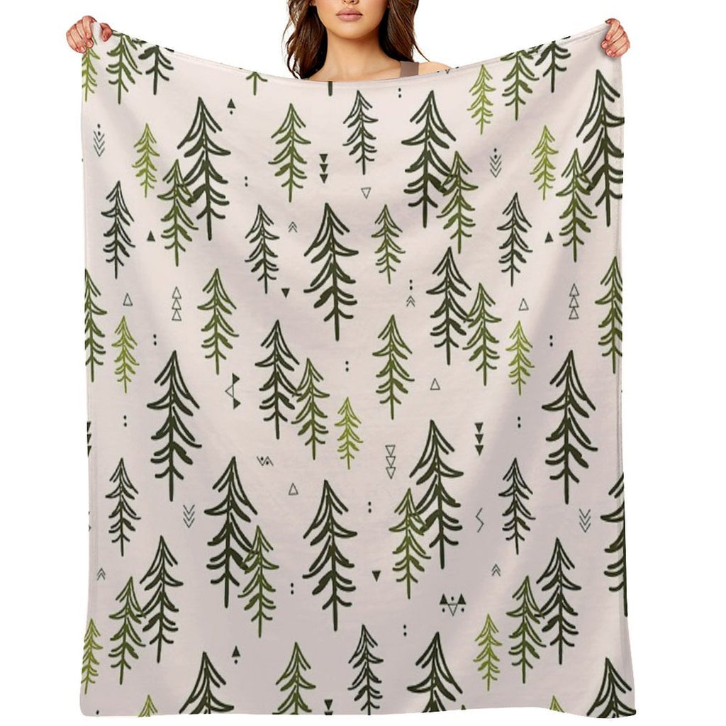 Doodled Fir Trees Pattern Sustainable Throw Blanket