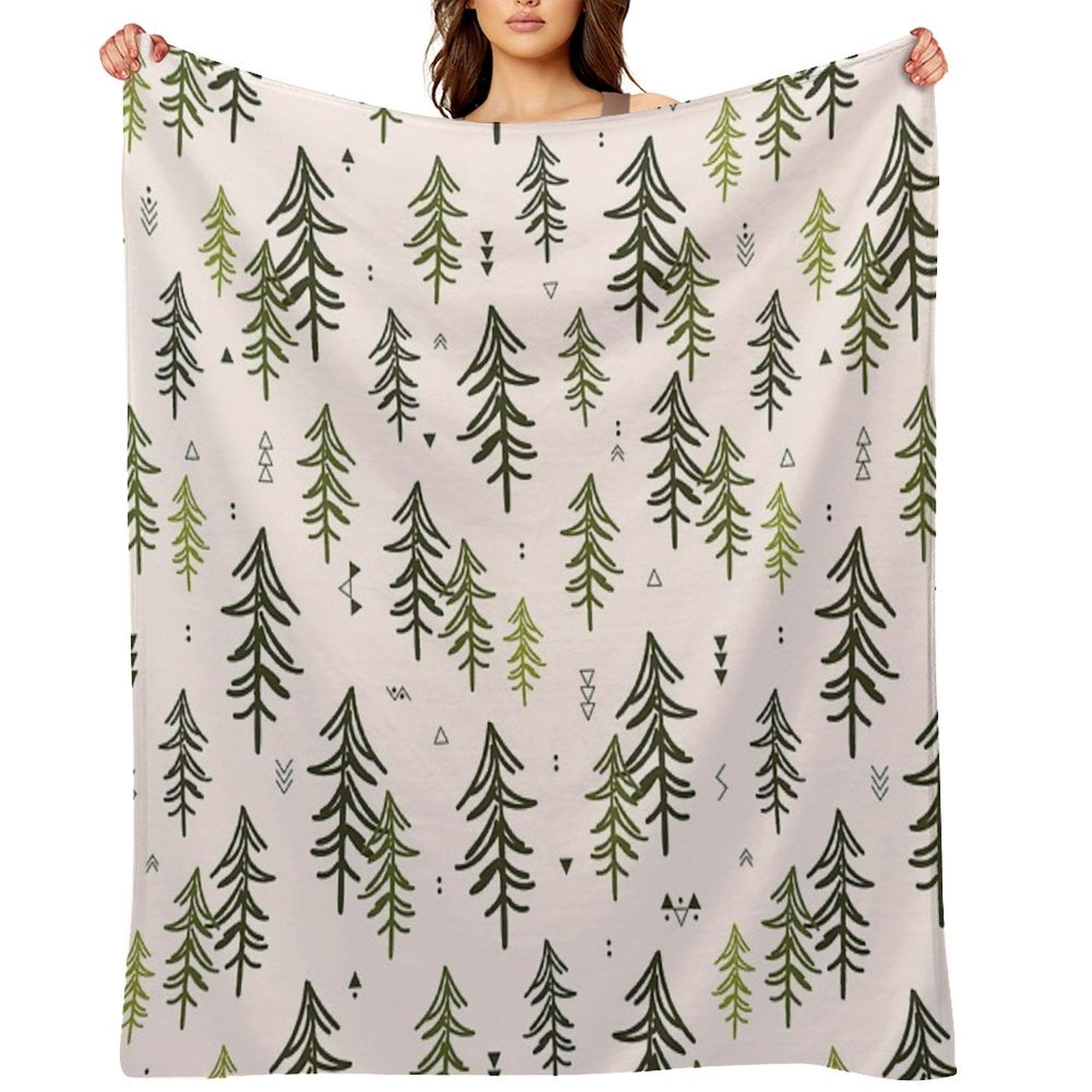Doodled Fir Trees Pattern Sustainable Throw Blanket