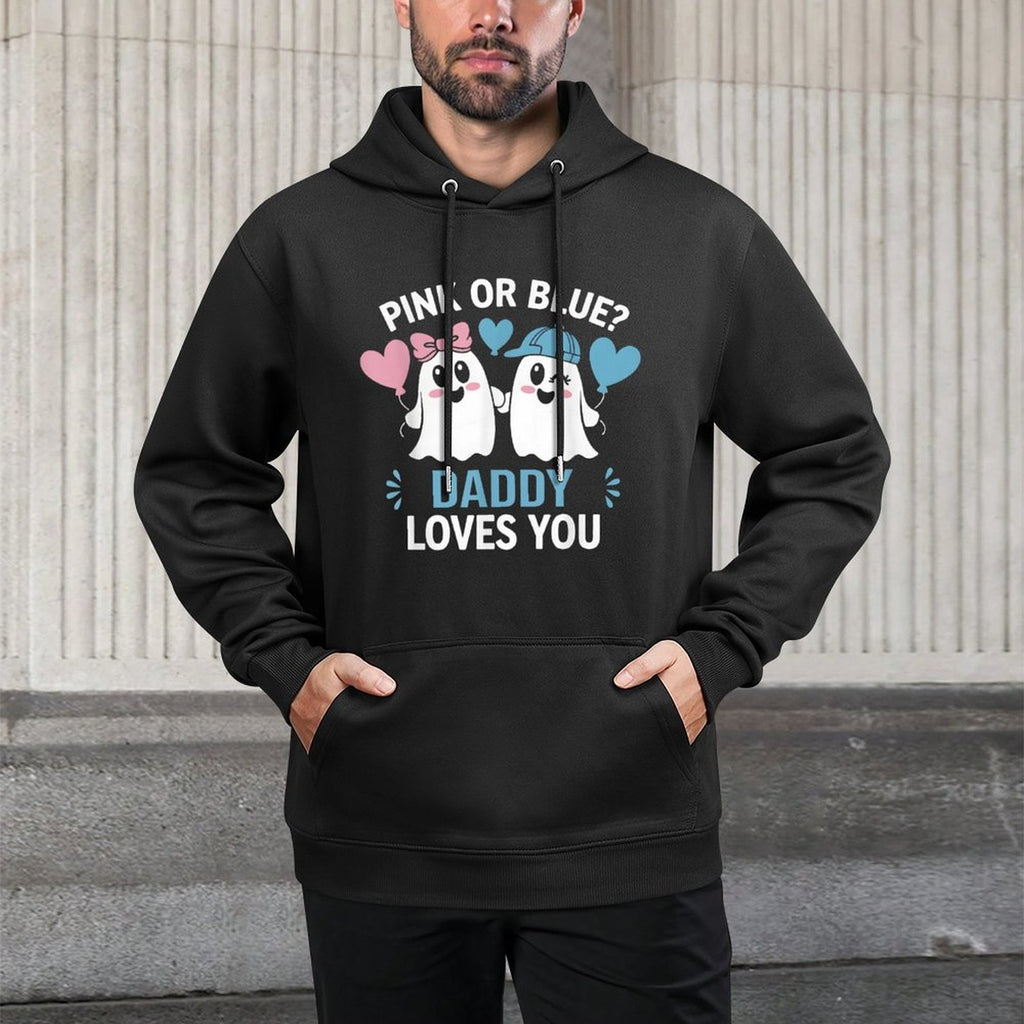 Pink Or Blue Daddy Loves You Gender Reveal Halloween Ghost Shape Retention Hoodie