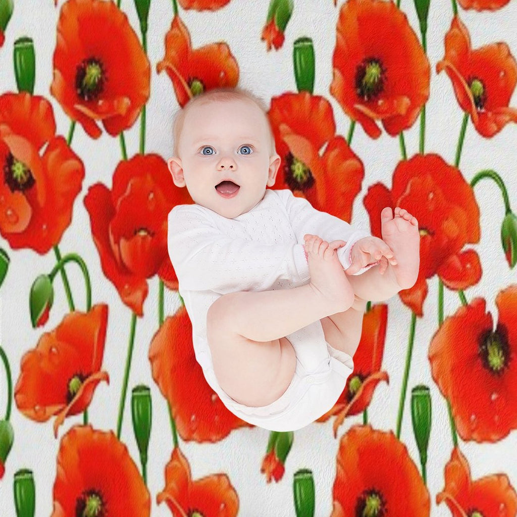 Beautiful Red Poppy Flowers Machine-washable Throw Blanket