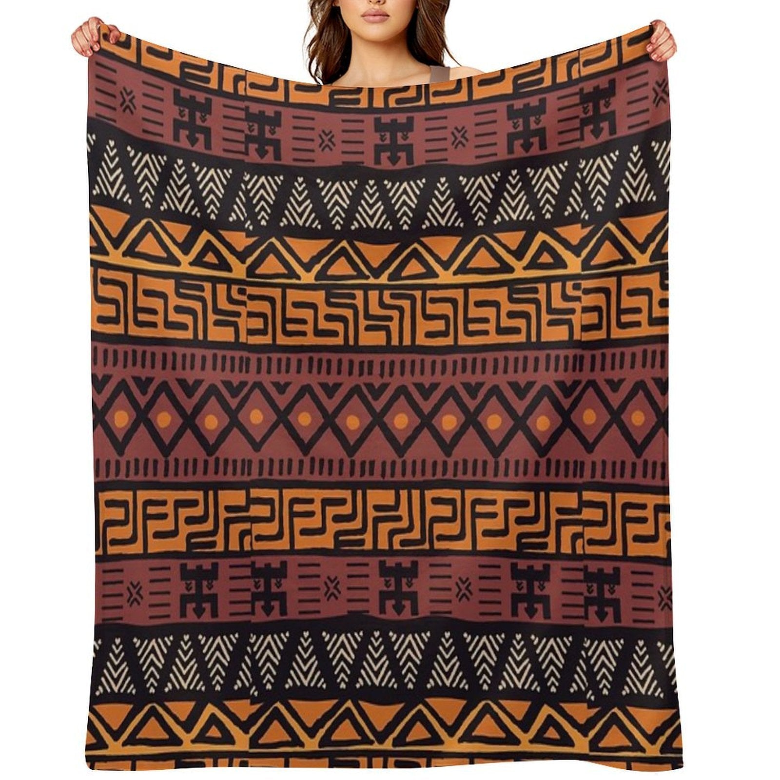 African Tribal Mudcloth Pattern Versatility Throw Blanket