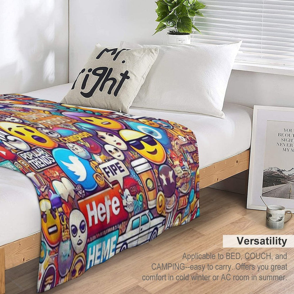 Internet Trends And Emojis Collage - Digital Pop Art Plush Throw Blanket