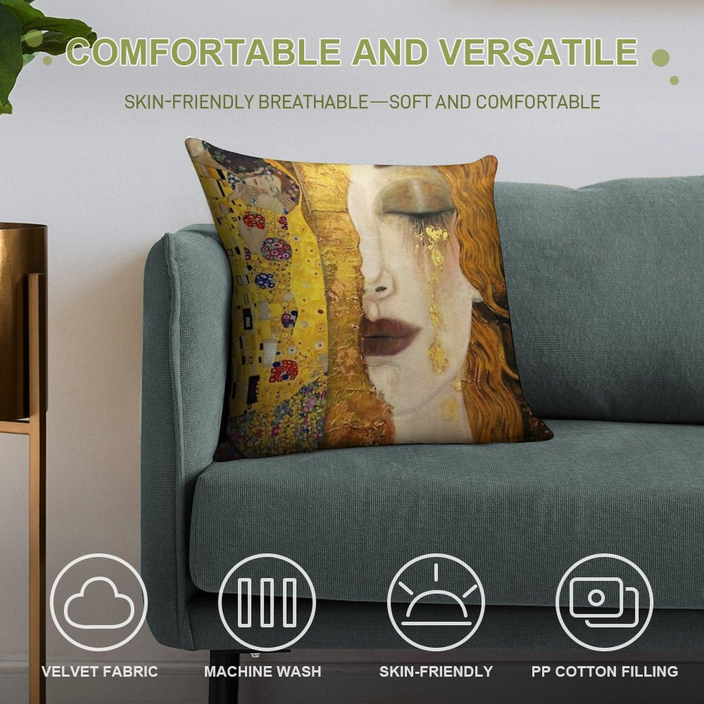 Golden Tears - Gustav Klimt Soft Luxury Feel Throw Pillow